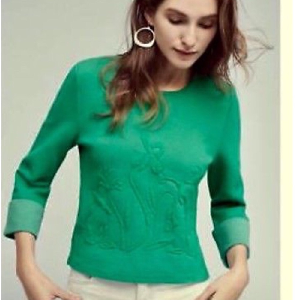 Anthropologie Green EMBOSSED GARDEN Top by MOTH